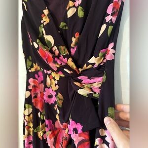 Chaps Purple Floral Stretchy Sleeveless Dress with Cascading Ruffle